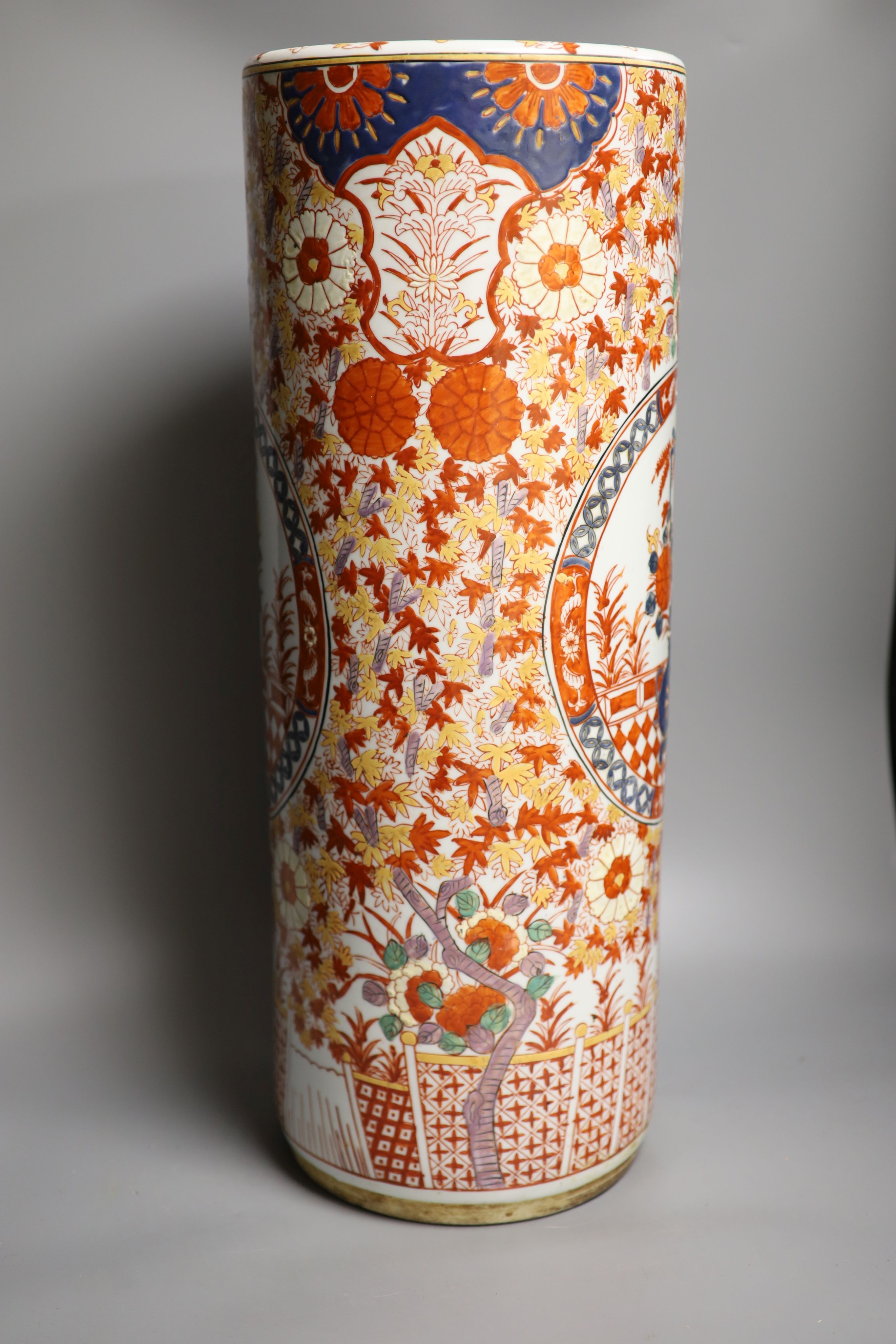 An Imari pattern cylindrical stick stand
